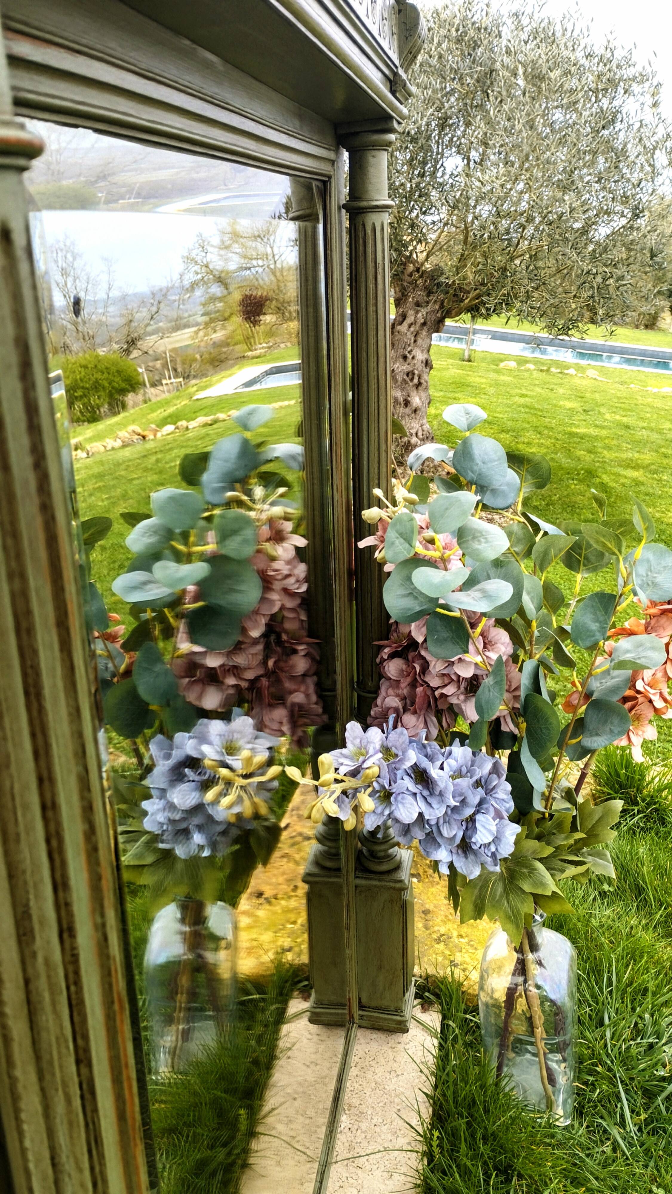 Antique olive green mirror