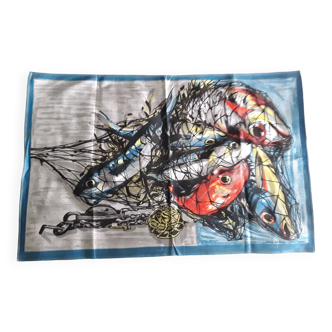 Vony France tea towel 1960 Return from fishing