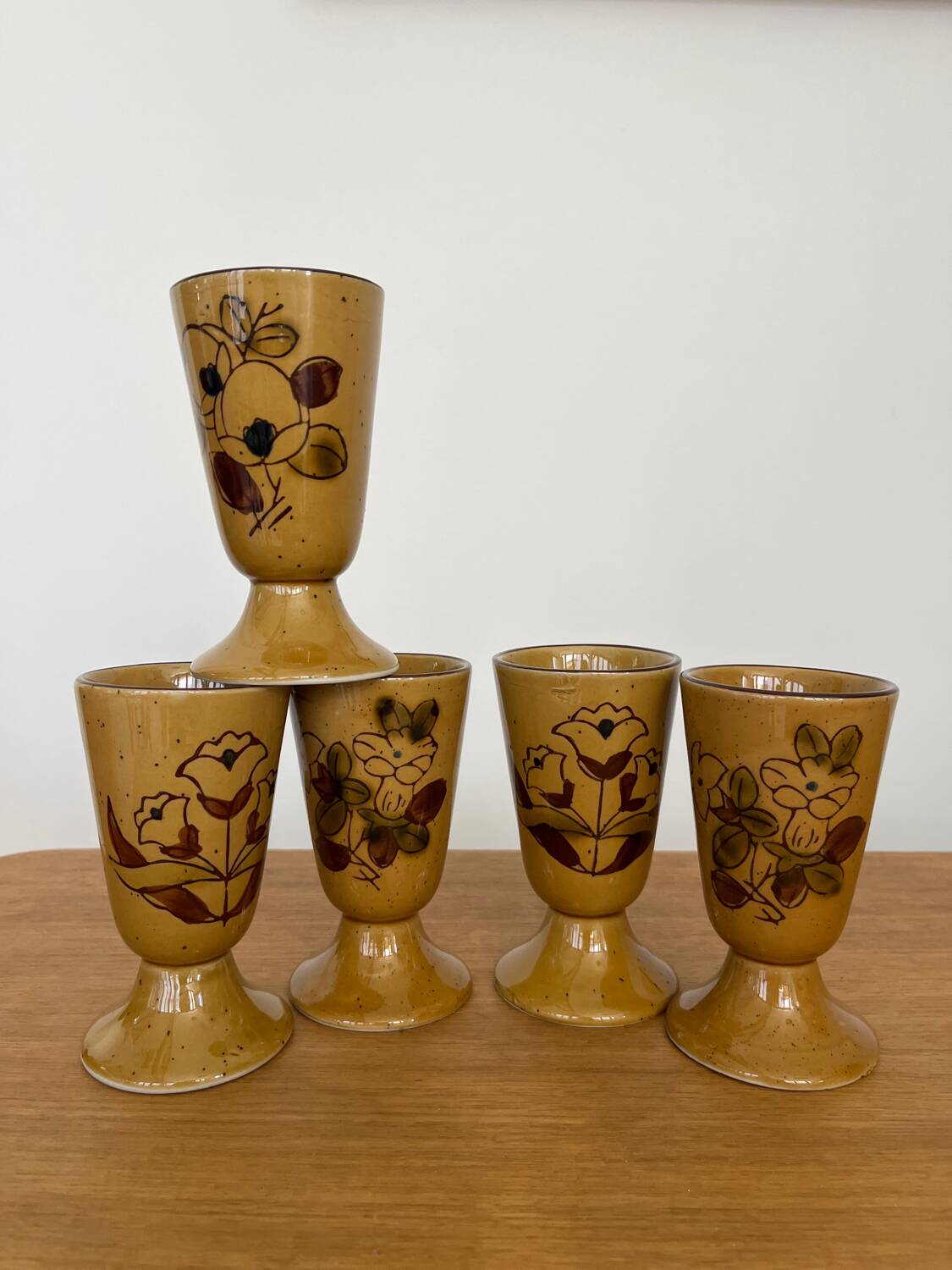 Set of 5 hand-decorated floral mazagrans
