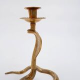 Pair of engraved brass cobra candlesticks - 1960s