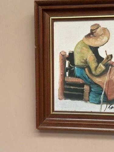 Original Swedish Oil on canvas “Basket-Making Woman” Signed & Framed 27×33cm