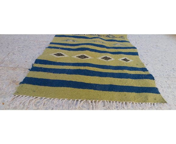 Handmade green kilim carpet made of pure wool