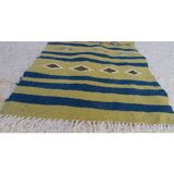 Tapis kilim vert fait main en pure laine