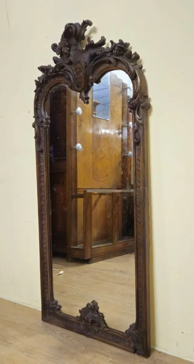 Large antique carved wooden mirror – Louis XV style – late 19th century