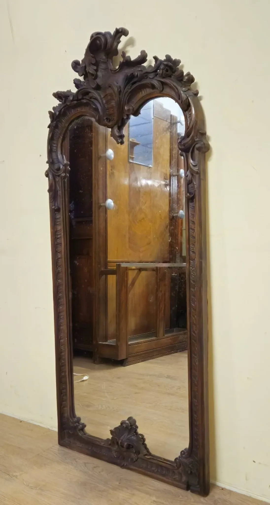 Large antique carved wooden mirror – Louis XV style – late 19th century