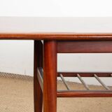 Rosewood and metal tube coffee table, two levels, Denmark 1960.