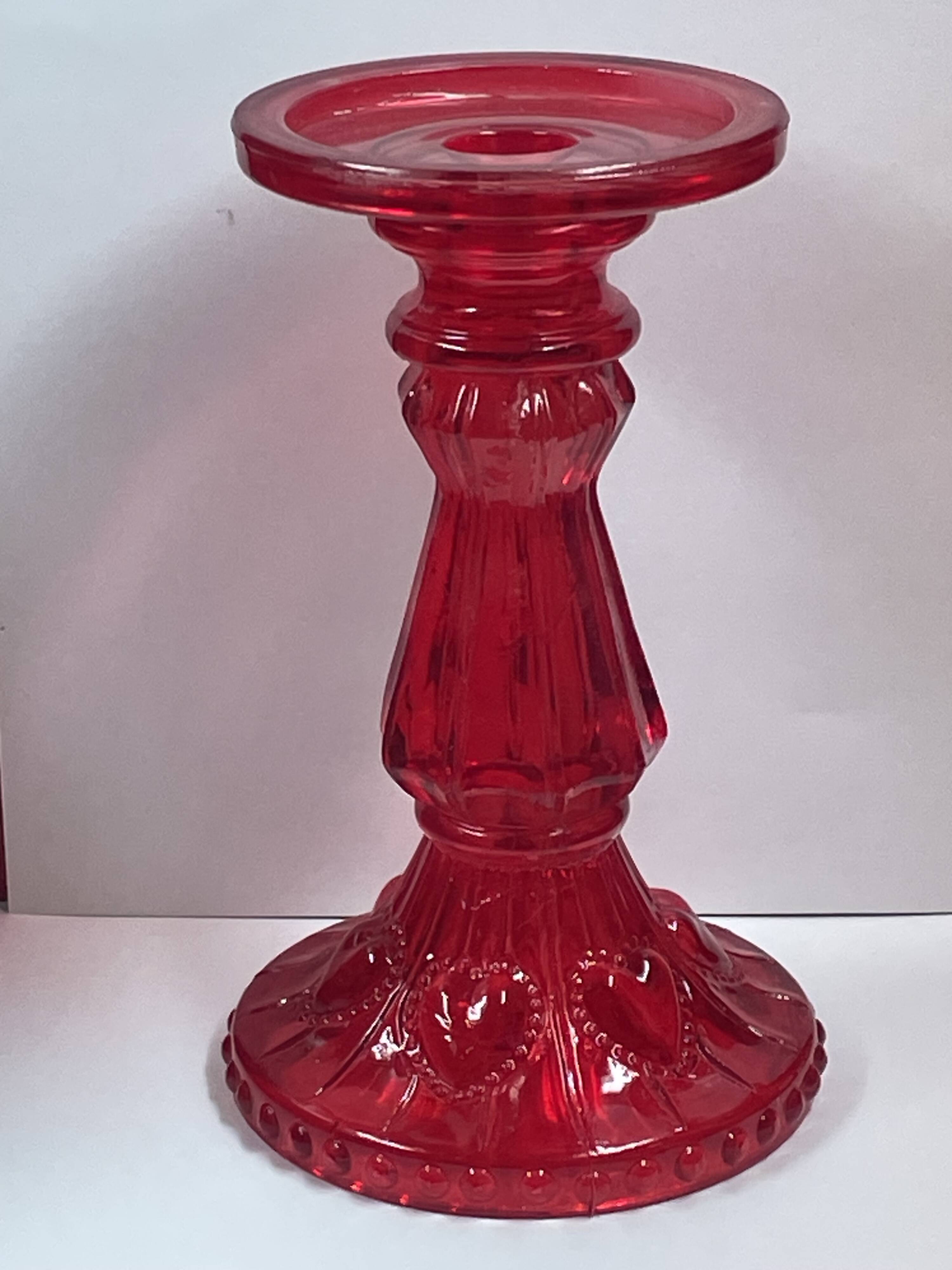 Bougeoir  fantaisie en verre rouge style italie verre empoli 18,5 cm