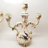 Pair of 2 candlesticks Capodimonte Italy style moustier