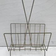Magazine holder in golden metal and its handle is in bamboo, 1960 vintage