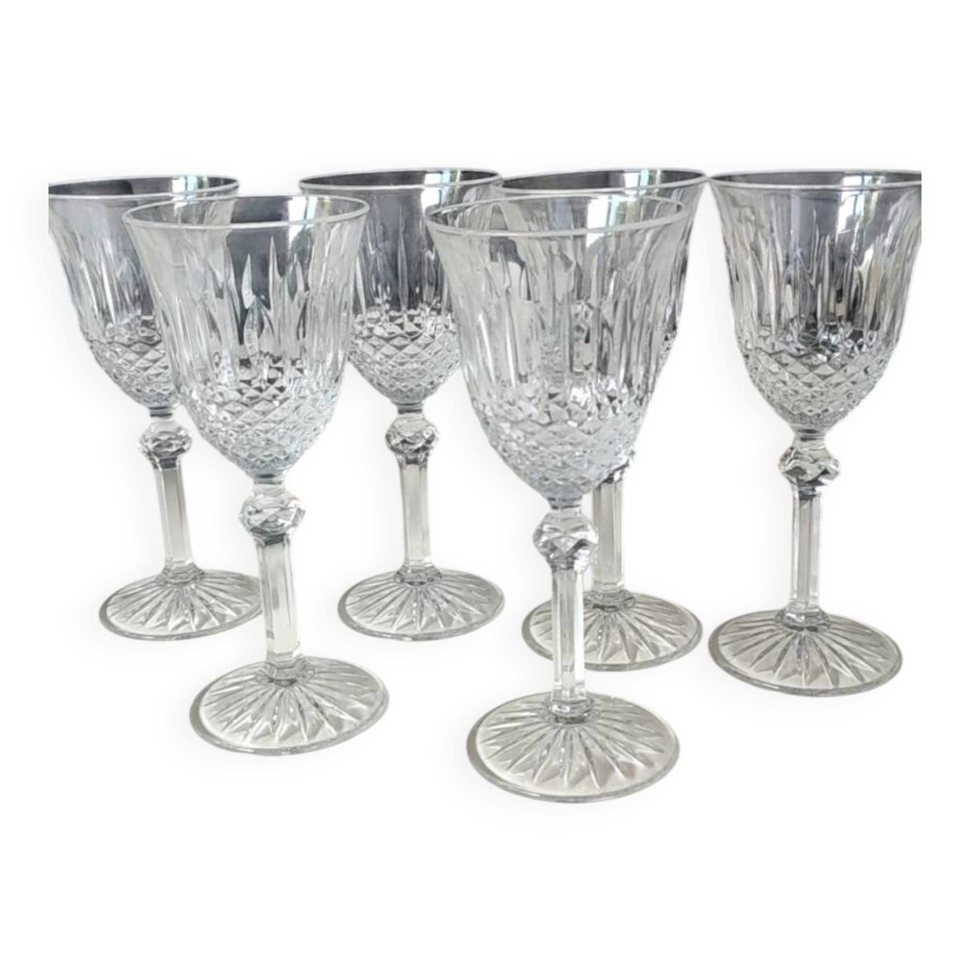 Set of 6 white wine glasses, Bohemian crystal. Regency/Empire style, 17.5 cm