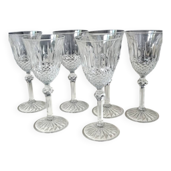 Lot 6 Verres vin blanc, cristal Bohème. Style Régence/Empire, 17,5 cm