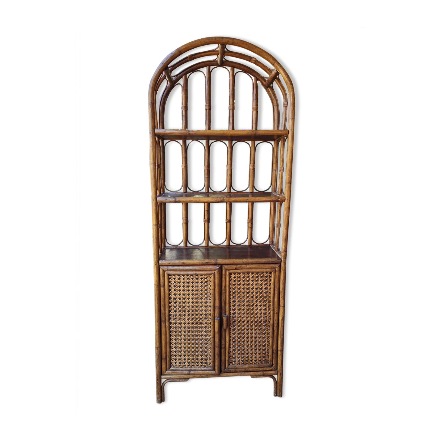 Rattan and canning furniture with vintage shelves