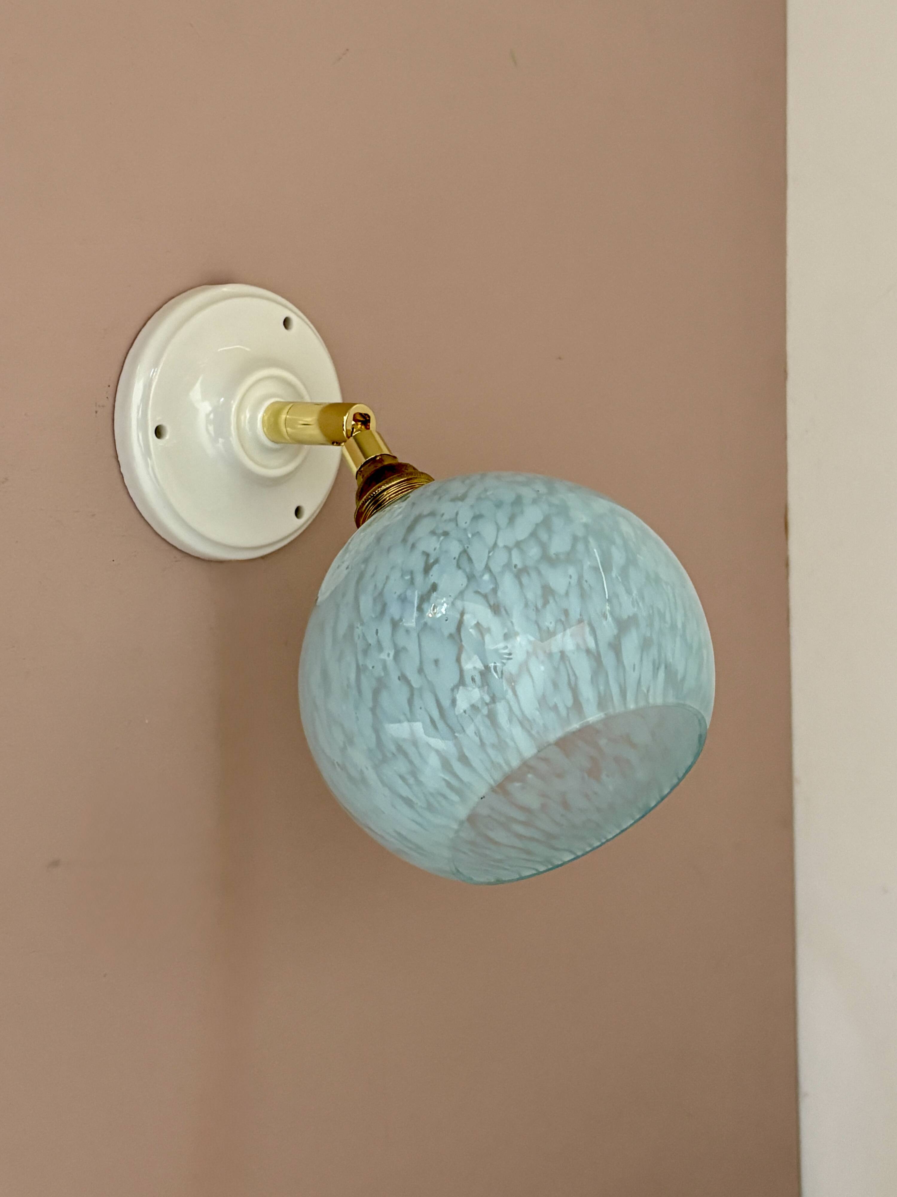 Vintage glass globe wall light in blue from Clichy.