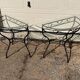 Glass and iron table with two side tables and 8 chairs