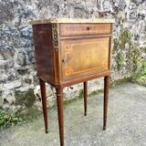 Louis XVI style bedside table in bronze, marble and ceramic