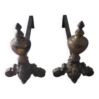 Pair of Louis XIII style bronze andirons