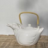 Teapot in the shape of a duck in white ceramic 1960 vintage