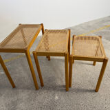 Set of Scandinavian nesting tables in wood and cane – 1960s