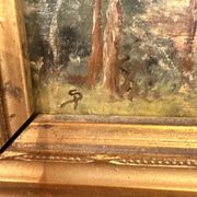 Old oil on wood – House in the forest – Landscape