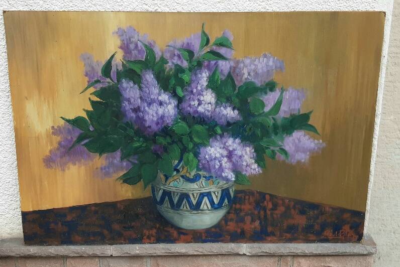 Paul blin (20th century) large oil on isorel – bouquet of lilacs 101 × 68