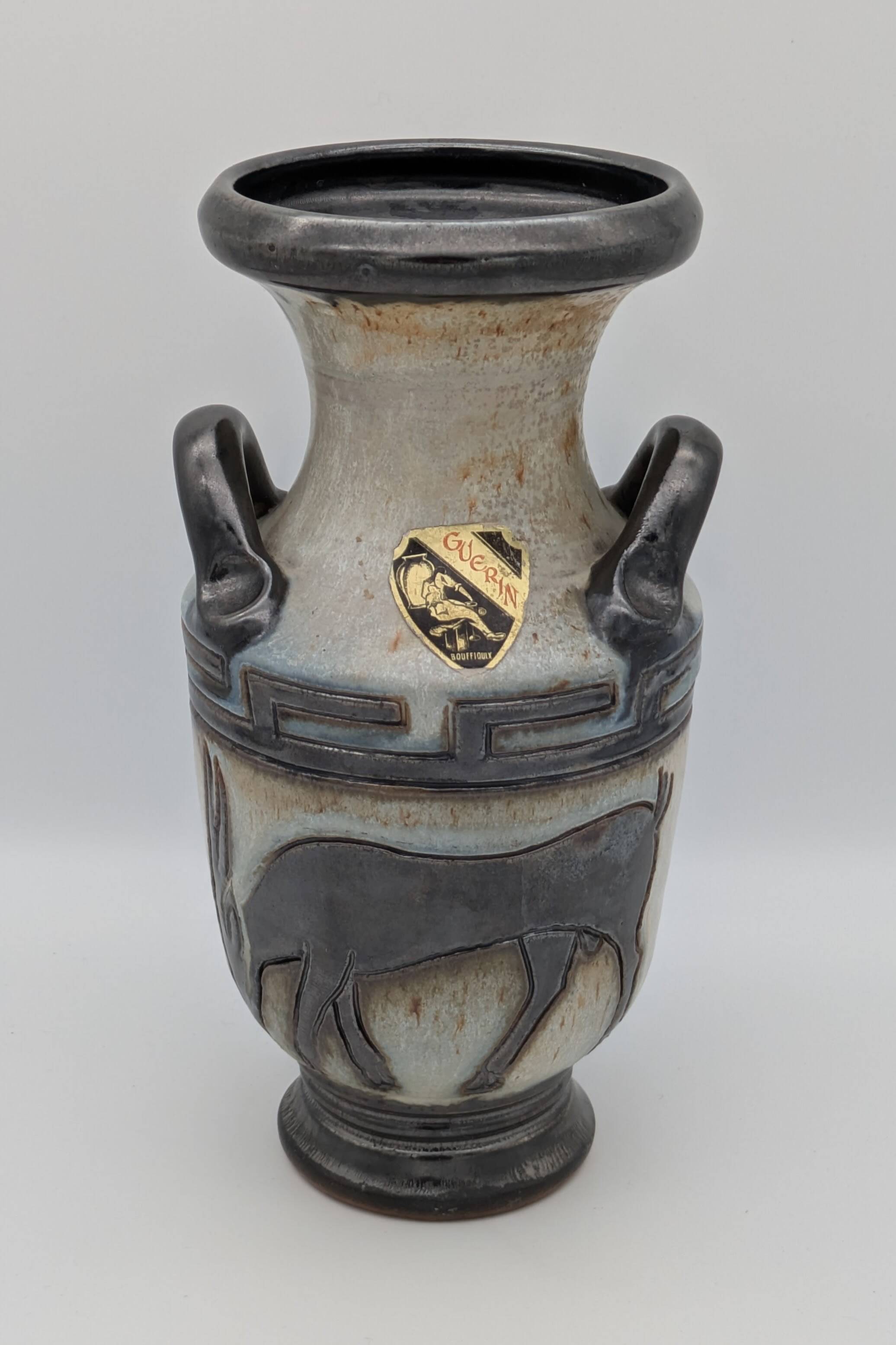 Roger Guérin (Bouffioulx) - Art Deco Vase Salt Glaze - Antelope Decor - 1930