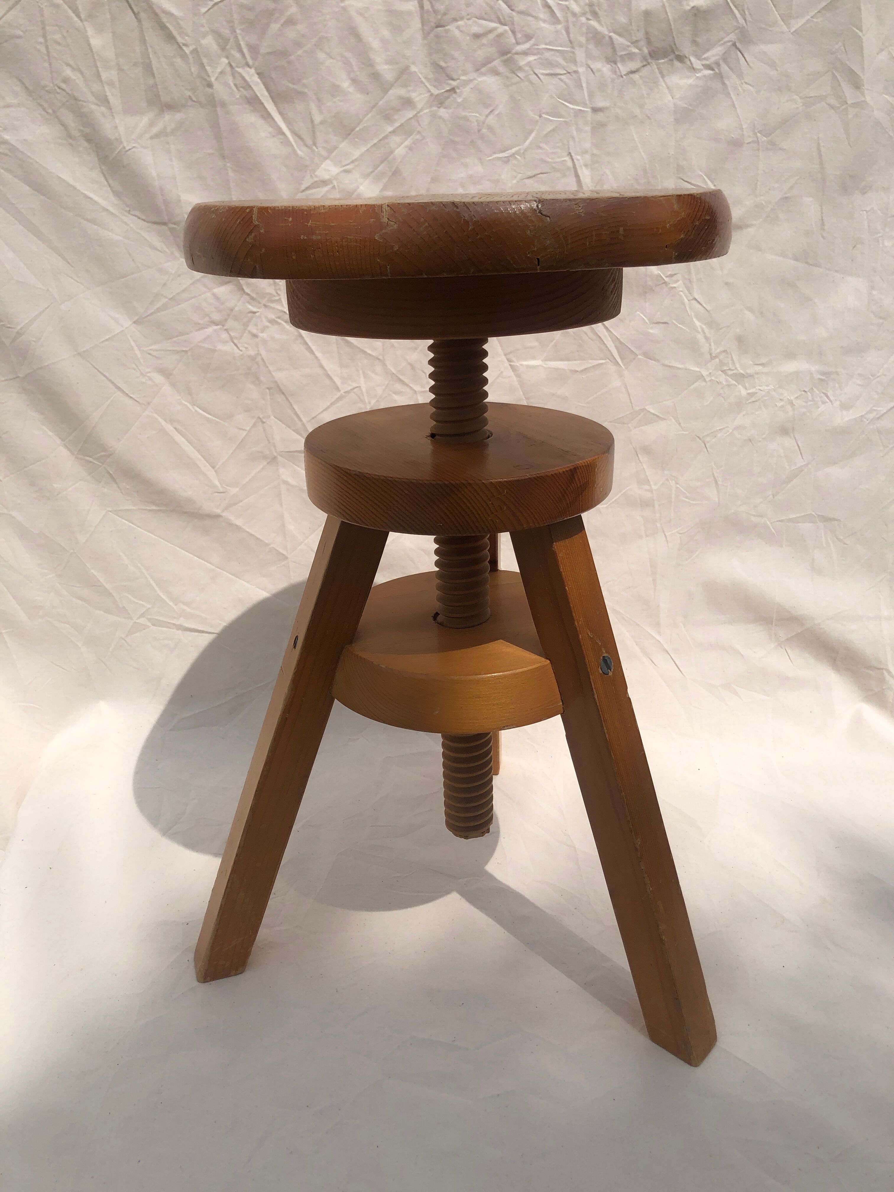 Tripod workshop stool with screws, 1970