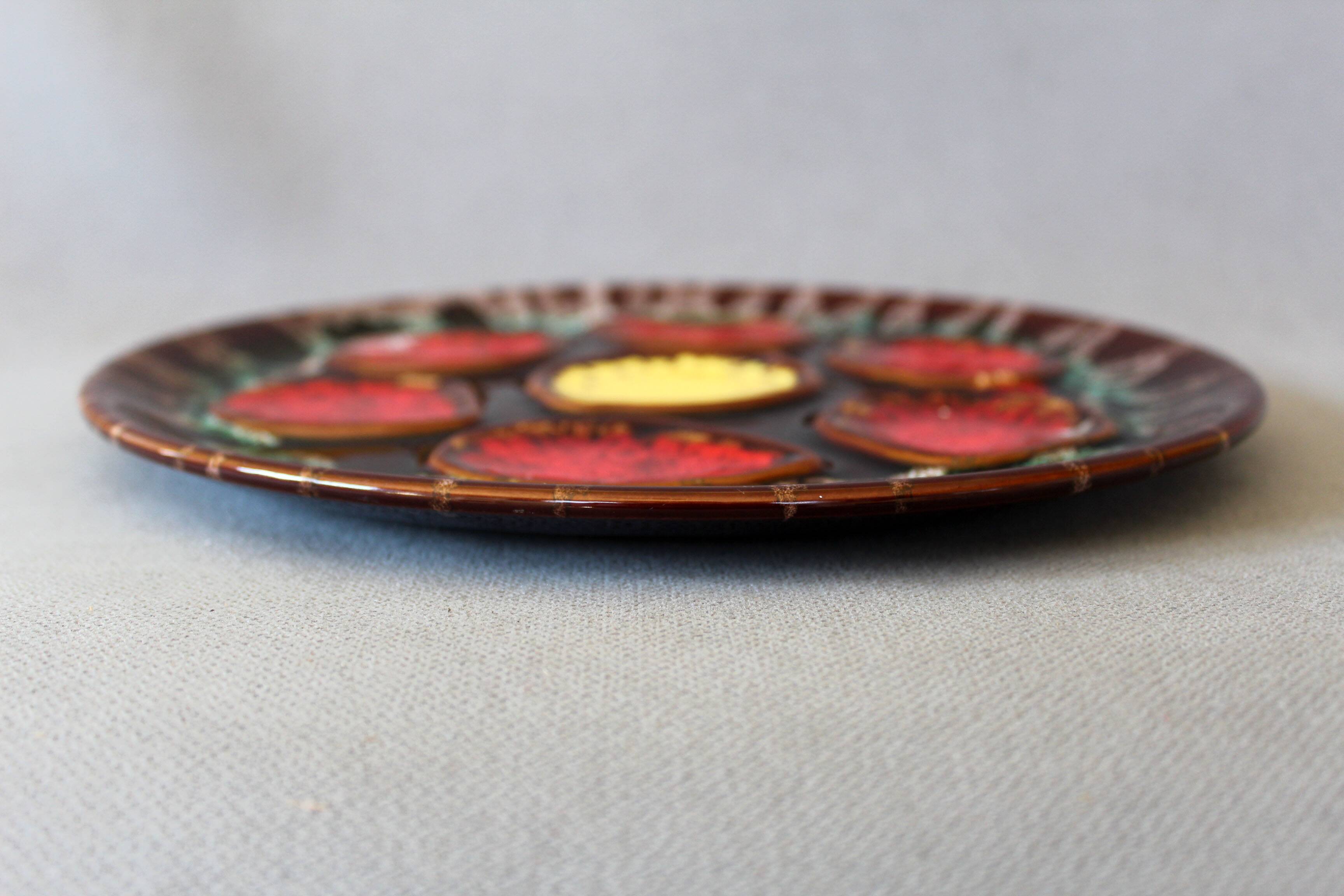 Vintage oyster plate in majolica ceramic, Vallauris style