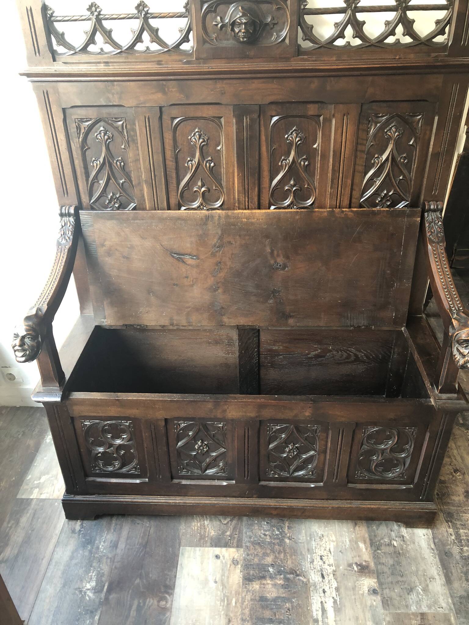 Neo-Gothic Chest Bench XIXth stamped A.Vallot Paris