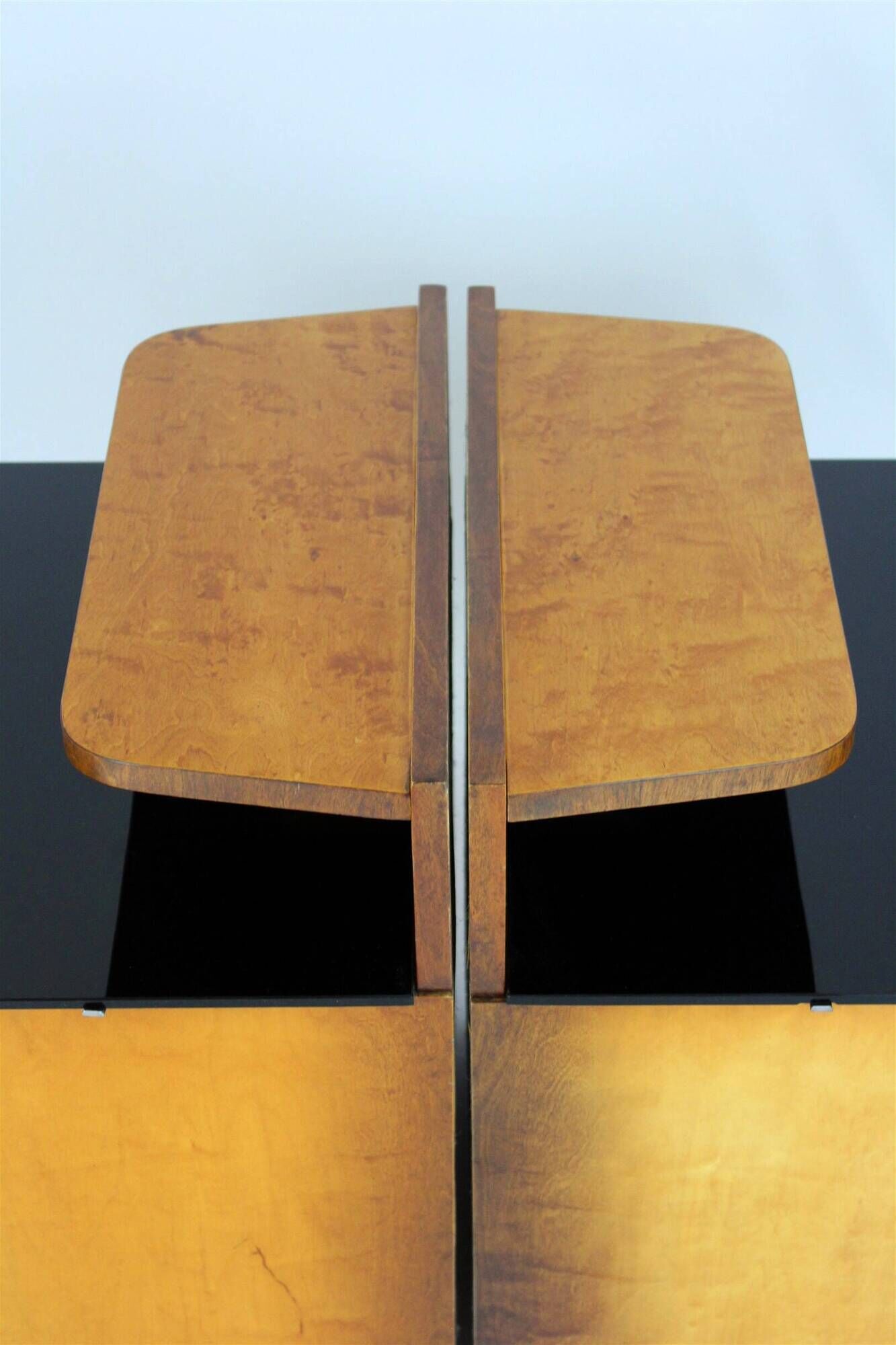 Restored Art Deco Nightstands with Black Glass Tops, 1950s, Set of 2