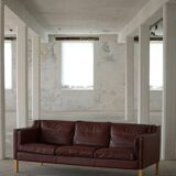 Stouby Møbelfabrik, 3-seater mid-century style sofa in brown leather, made in the 1970s.