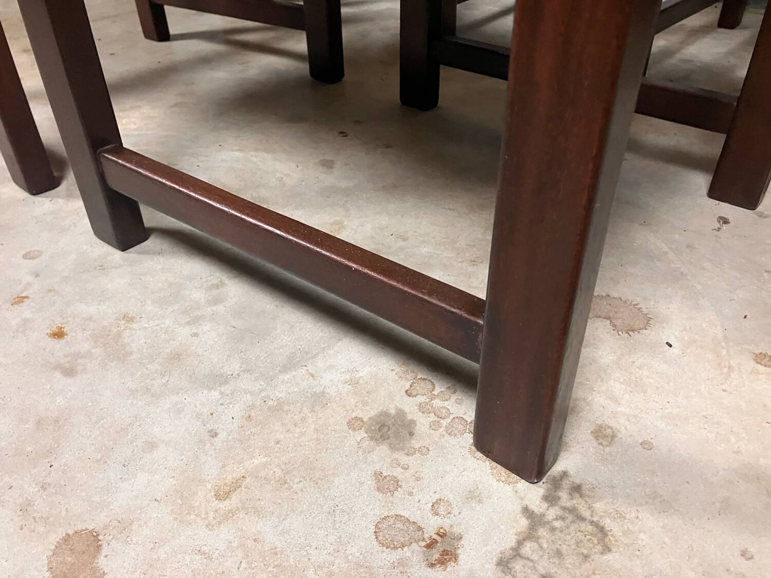 6 wooden vintage chairs dark wood rush