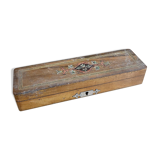 Wooden pen tray decorated with flowers and marquetry