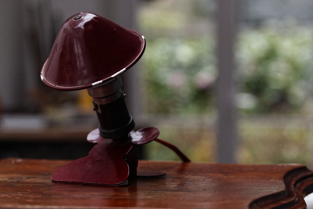 Red mushroom vintage clamp lamp