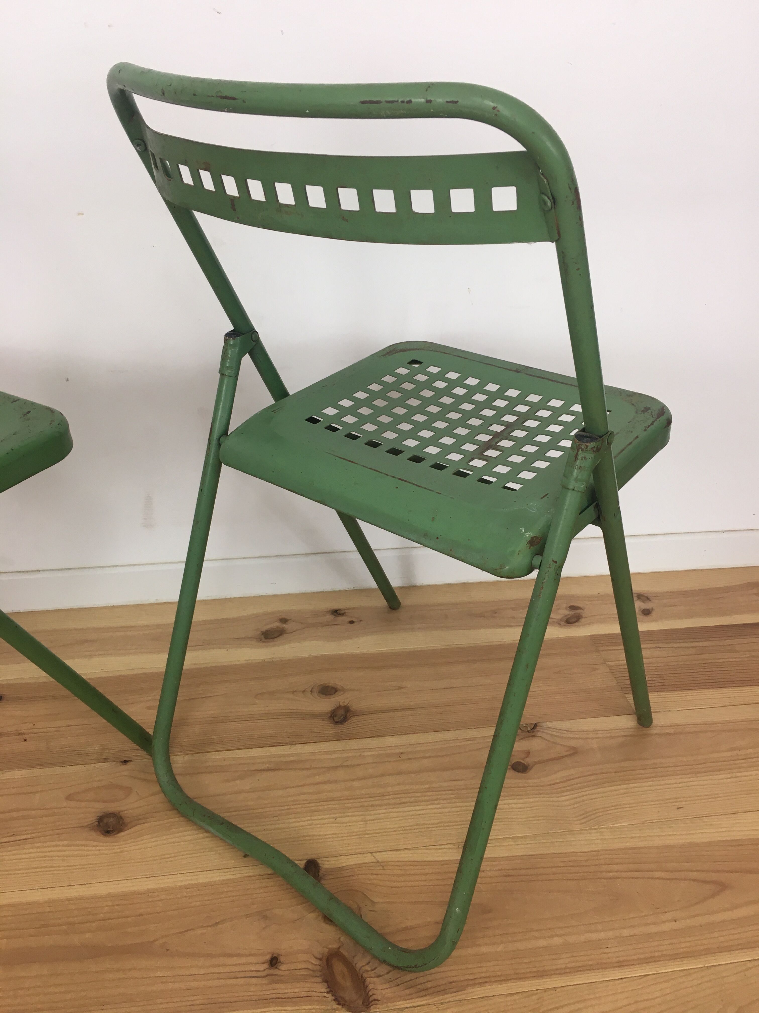 Industrial style metal terrace or garden chairs, folding