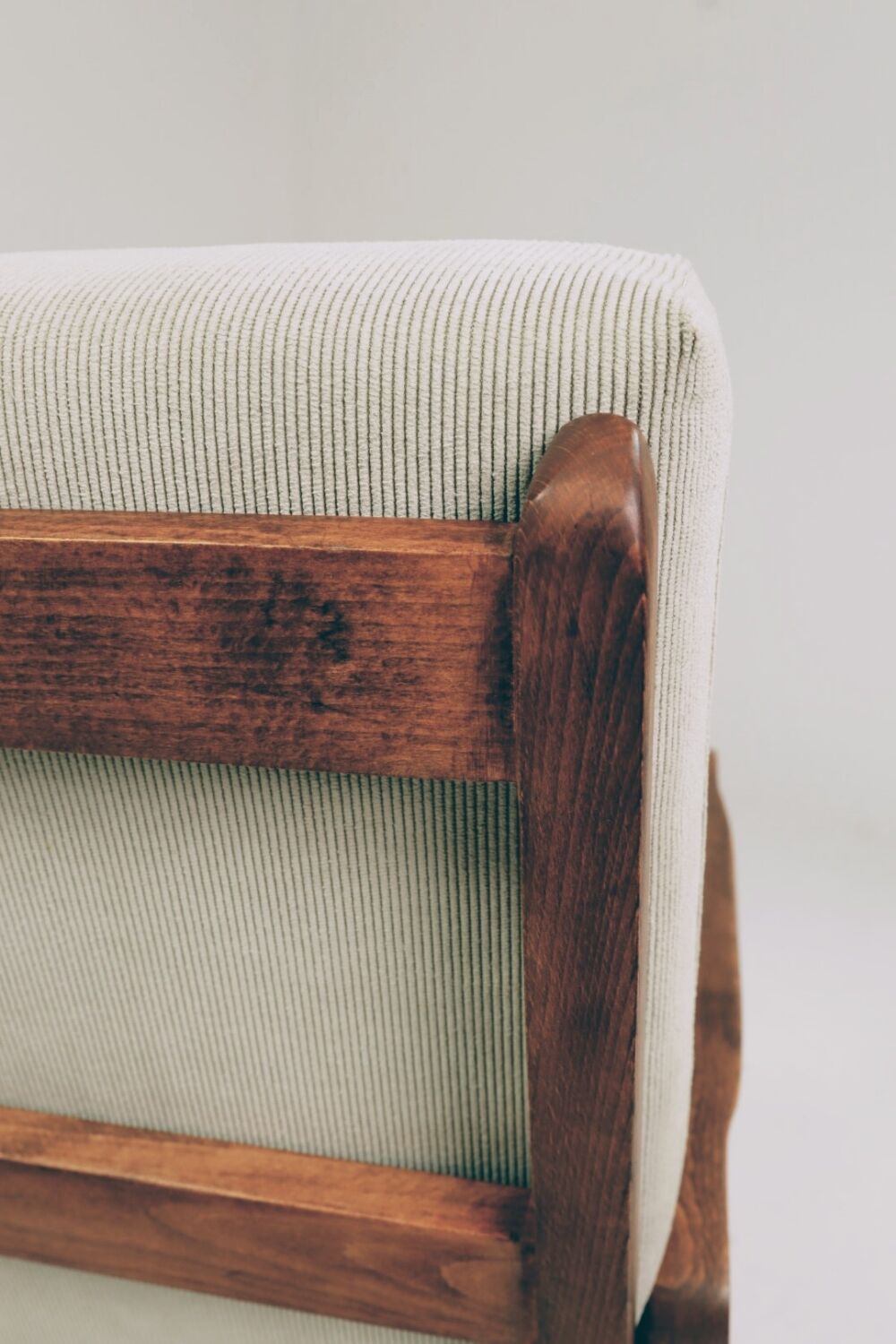 Mid-Century Armchair Corduroy Cushion Rustic Wood, 1980s
