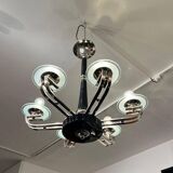 Chandelier Art Déco en laque noire et verre, 1930