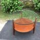 Vintage coffee table round compass legs top in glass and teak wood