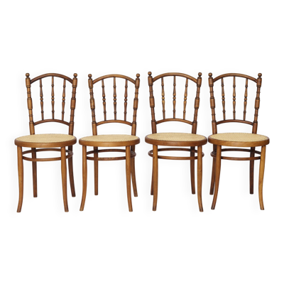 Lot de 4 chaises Josef Kohn en bois courbé – Vintage autrichien des années 1930-1950, hêtre