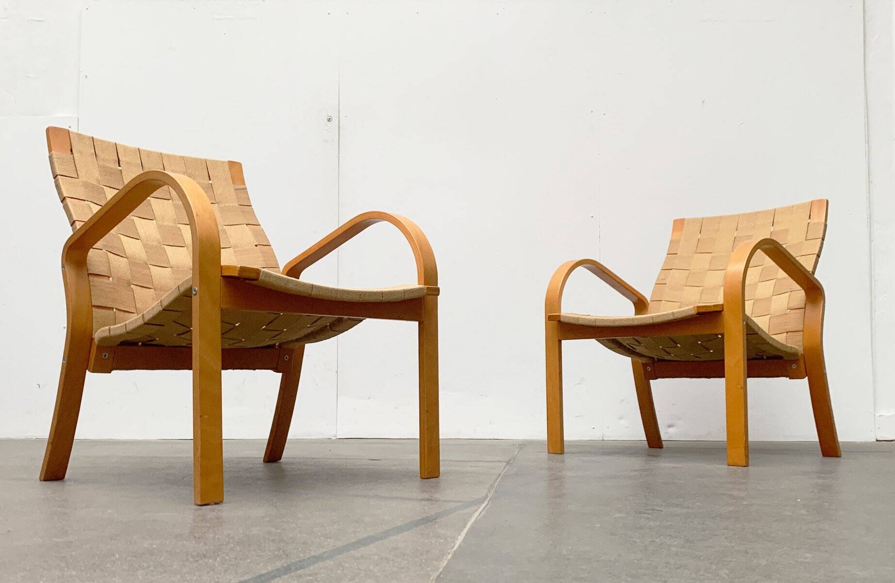 Vintage Scandinavian wooden armchair set