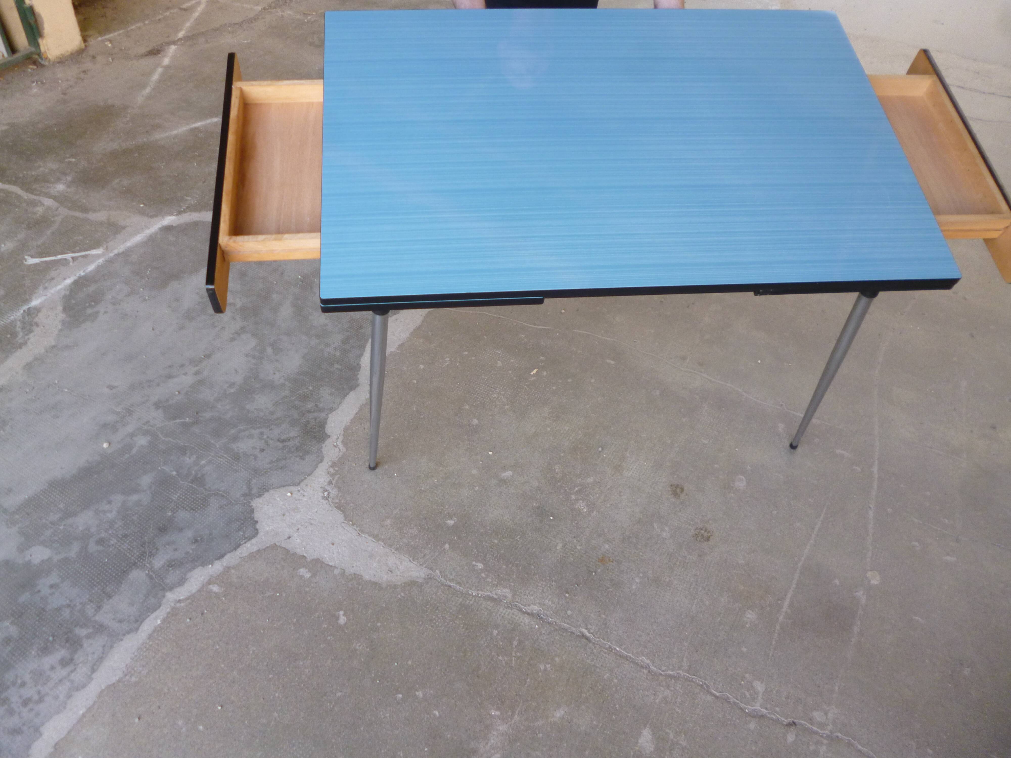 Blue formica table