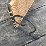 Vintage 1960 wicker wall shelf and wrought iron structure