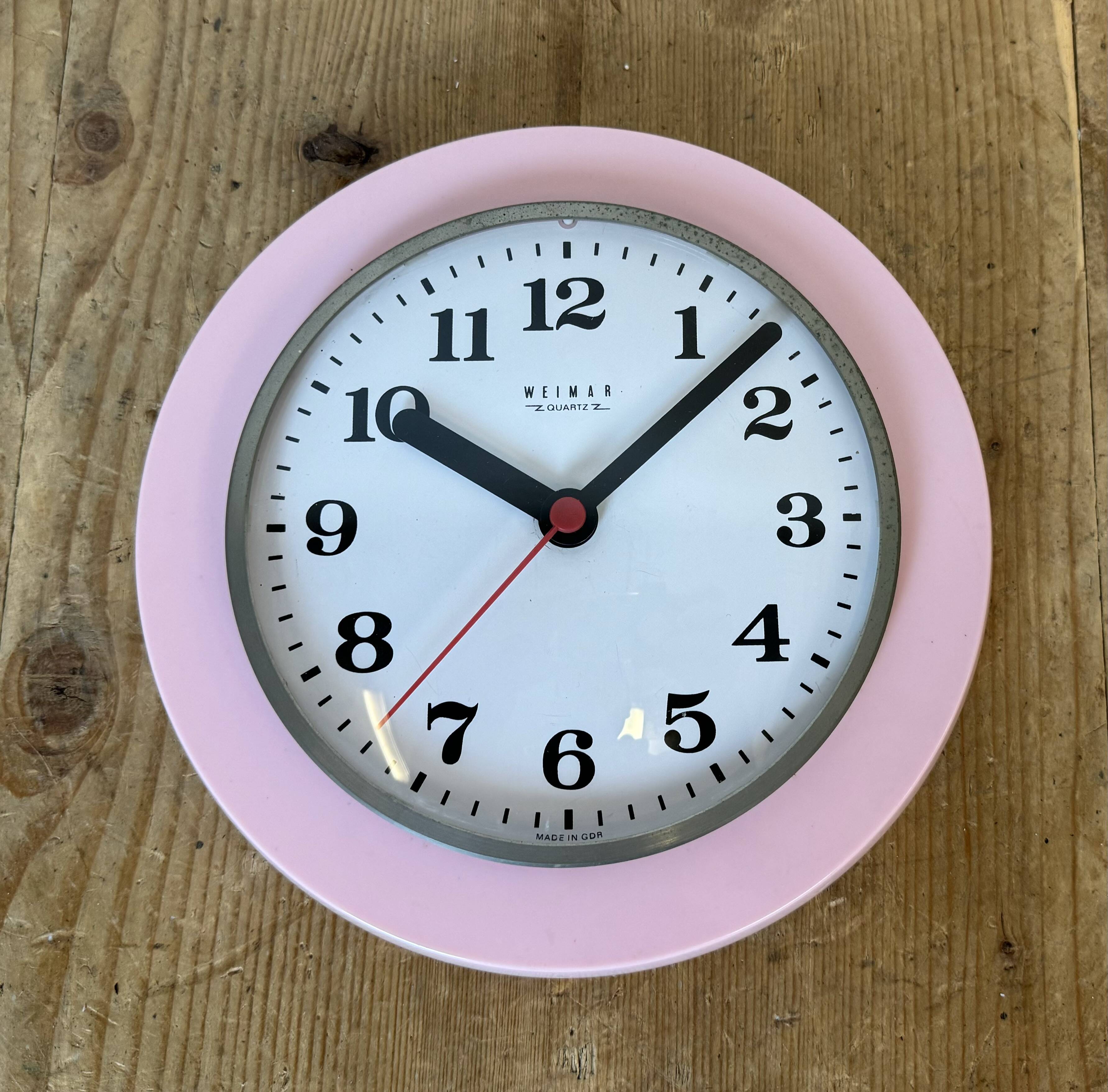 Vintage Pink East German Bakelite Wall Clock from Weimar, 1980s