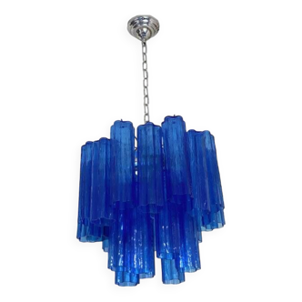 Contemporary blue "tronchi" murano glass sputnik chandelier
