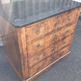 Louis Philippe style chest of drawers in walnut and marble top