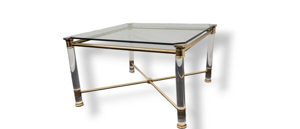 Table d'appoint ou petite table basse Hollywood Regency en or et plexiglas