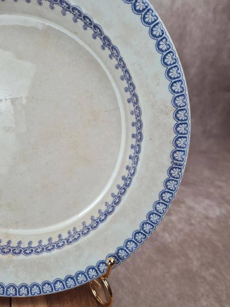 Set of 3 large antique plates, W. Adams & Sons, Etruscan Border design, Victorian Era.