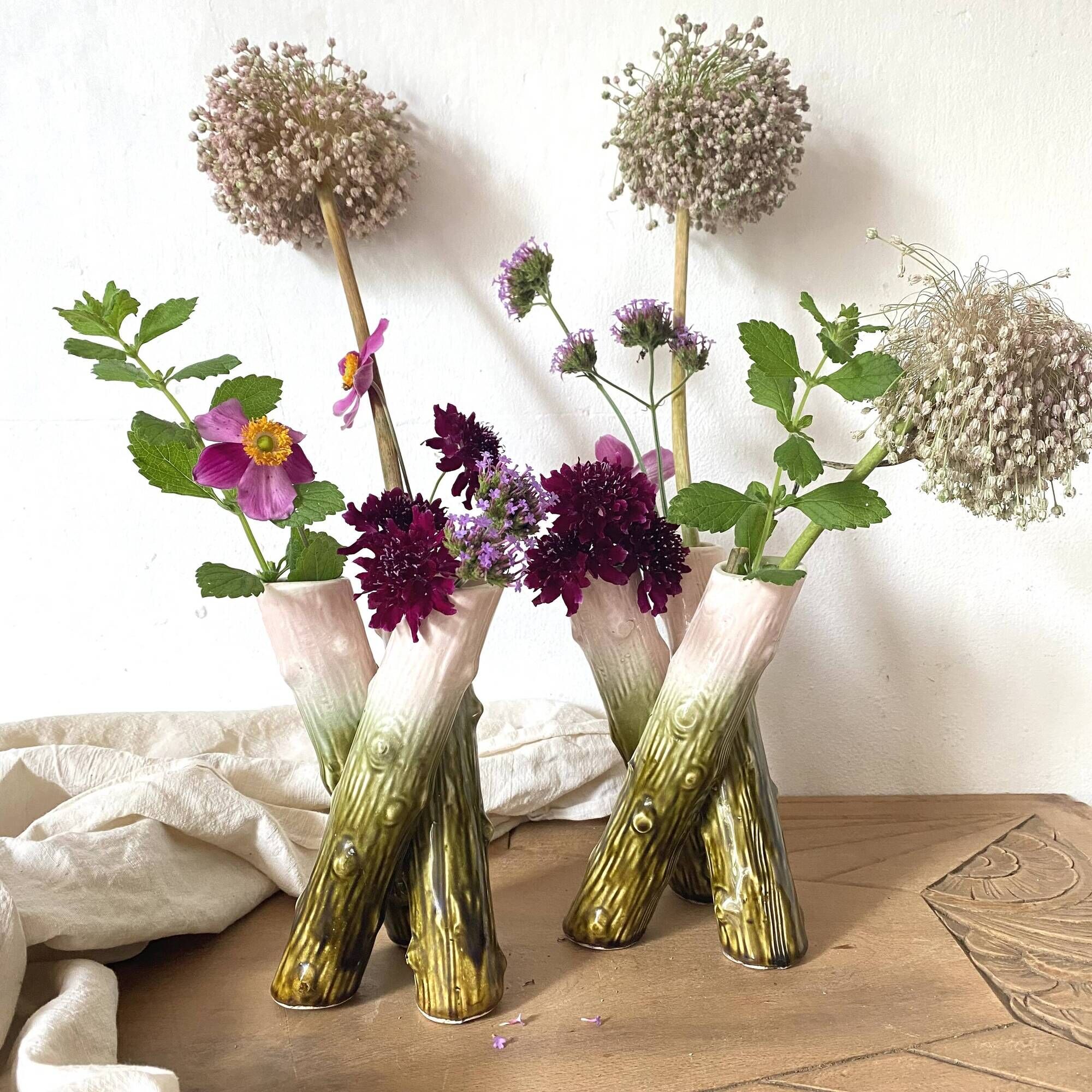 Pair of Art Nouveau branch slip vases