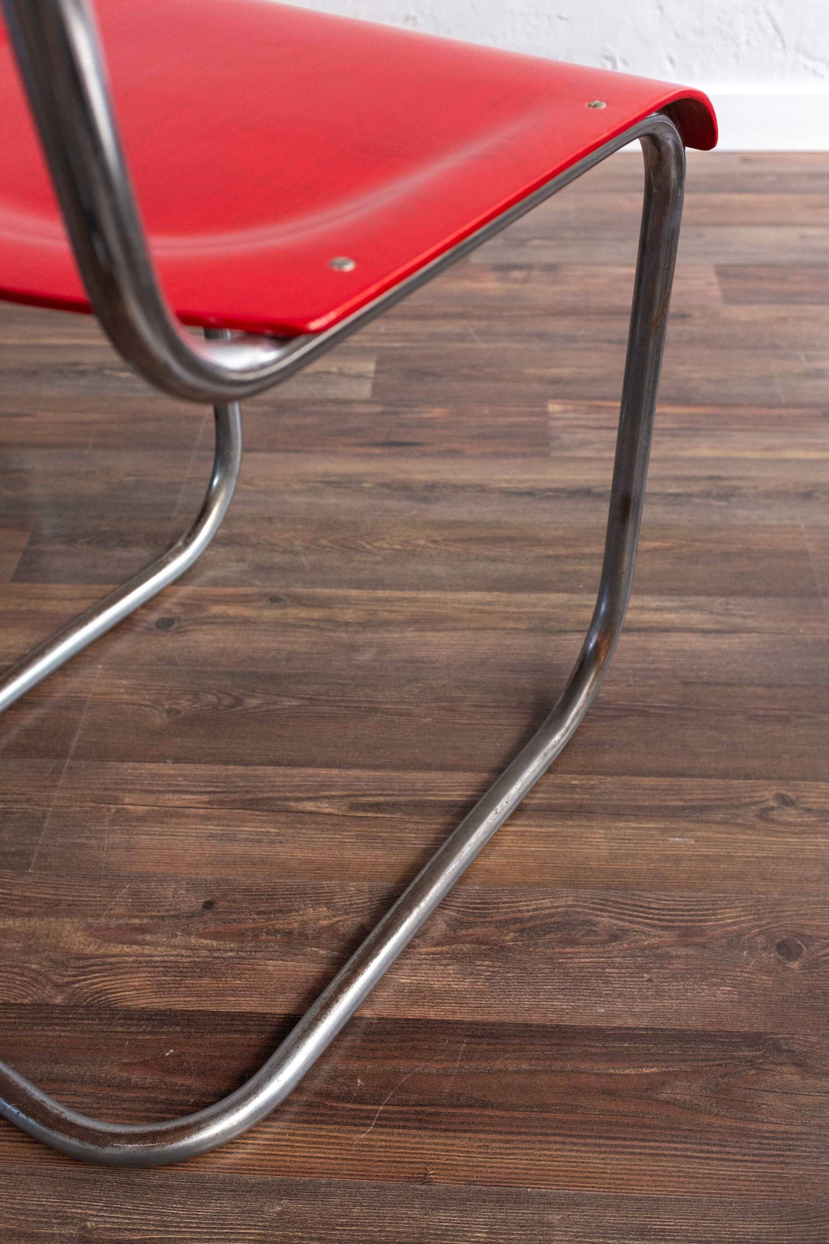Functionalist Bauhaus Style Red Dining Chairs By Kovona, 1940s