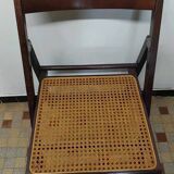 Set of 4 vintage 1970s folding chairs in wood and caning