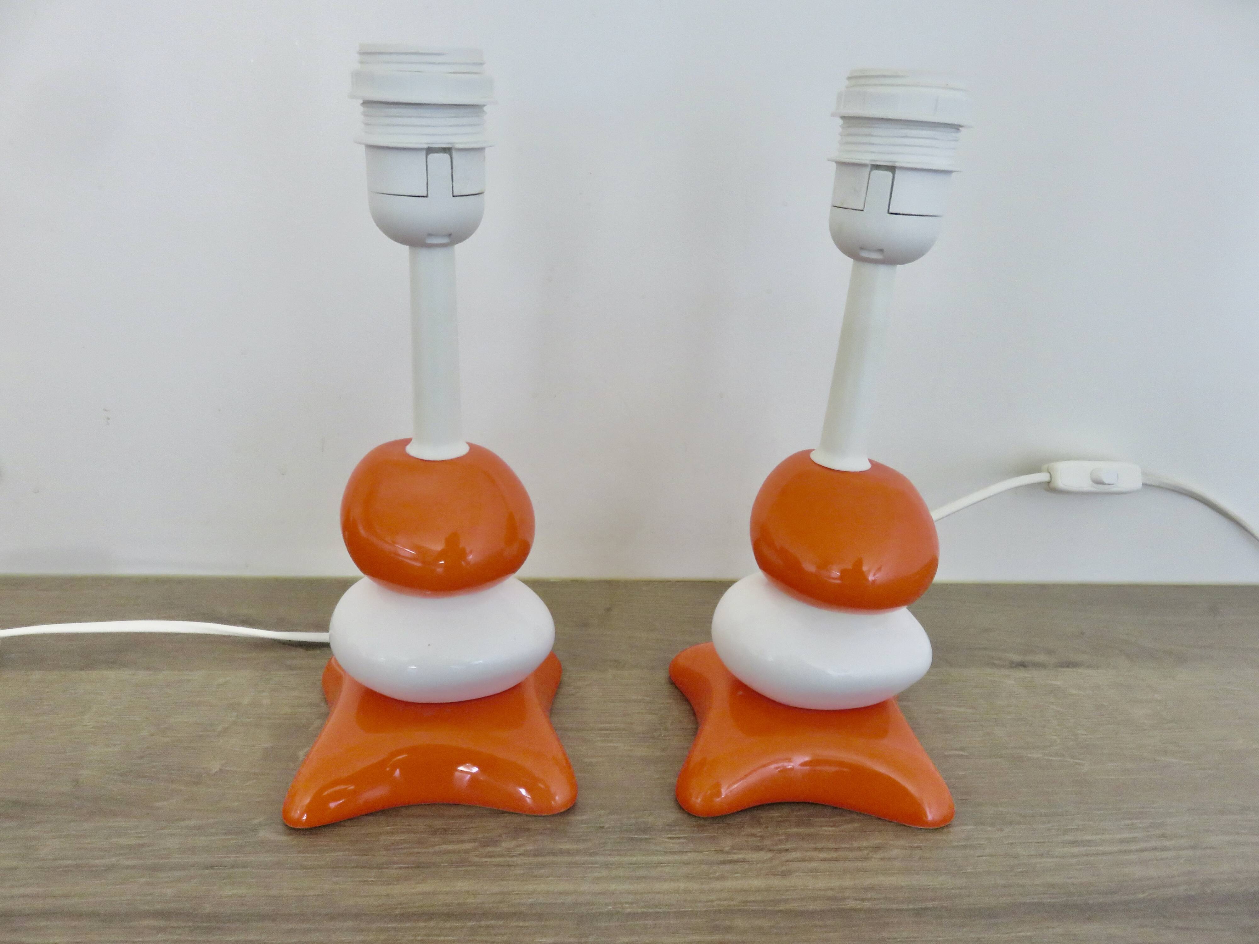Pair of ceramic bedside lamps, 70s 80s design, vintage.